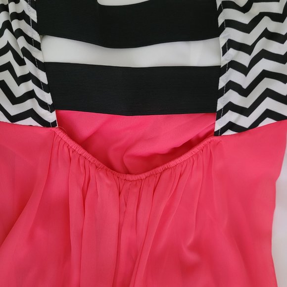 Coral High-Low Dress with White & Black Zigzag Bodice - Picture 3 of 3